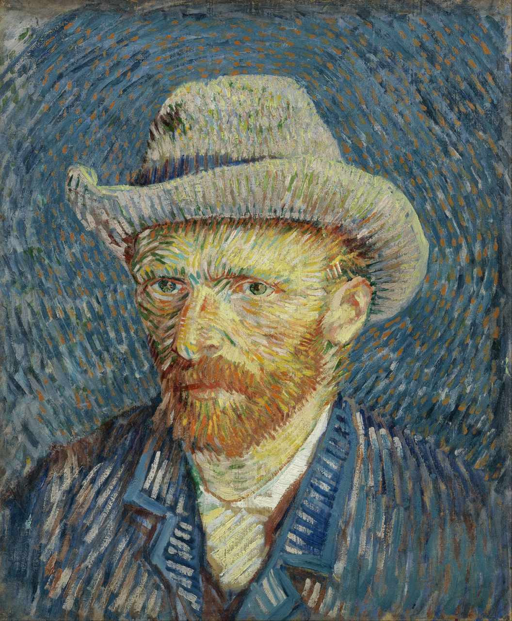 Self-portrait with grey felt hat