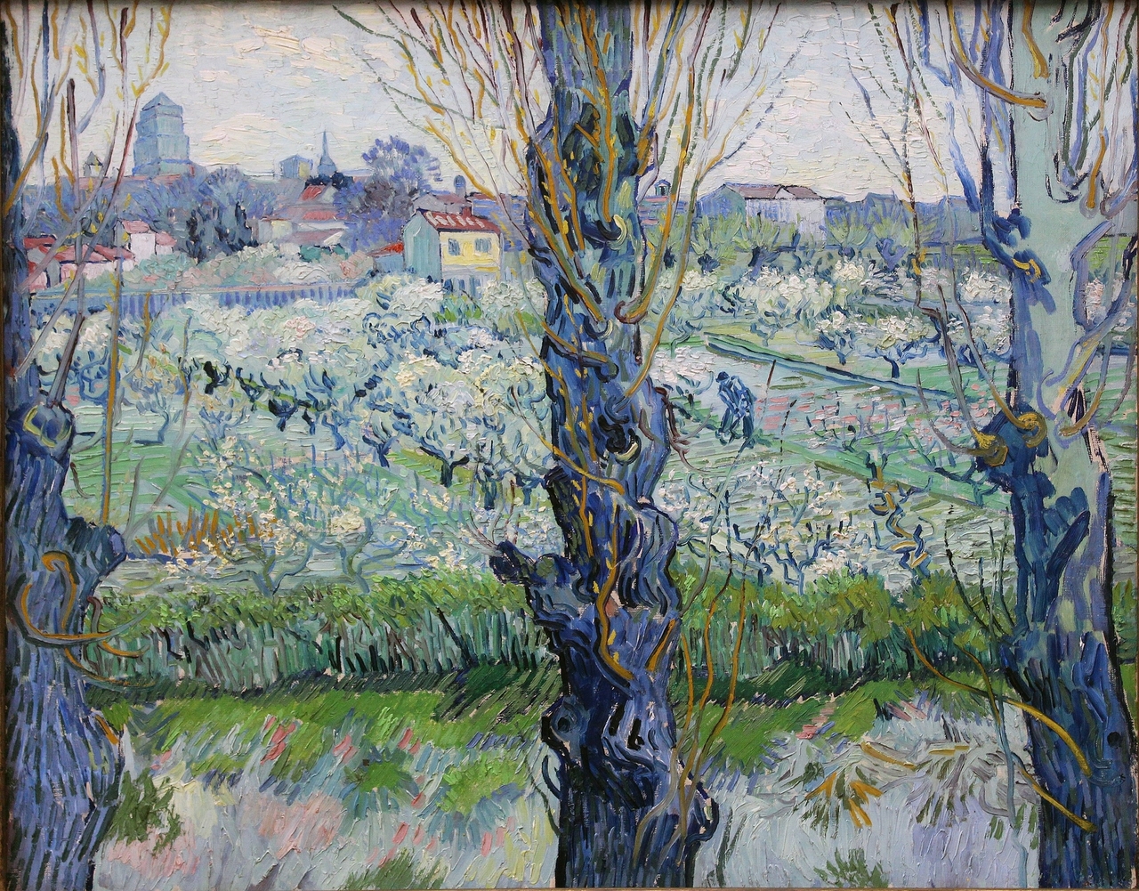 View of Arles, flowering orchards