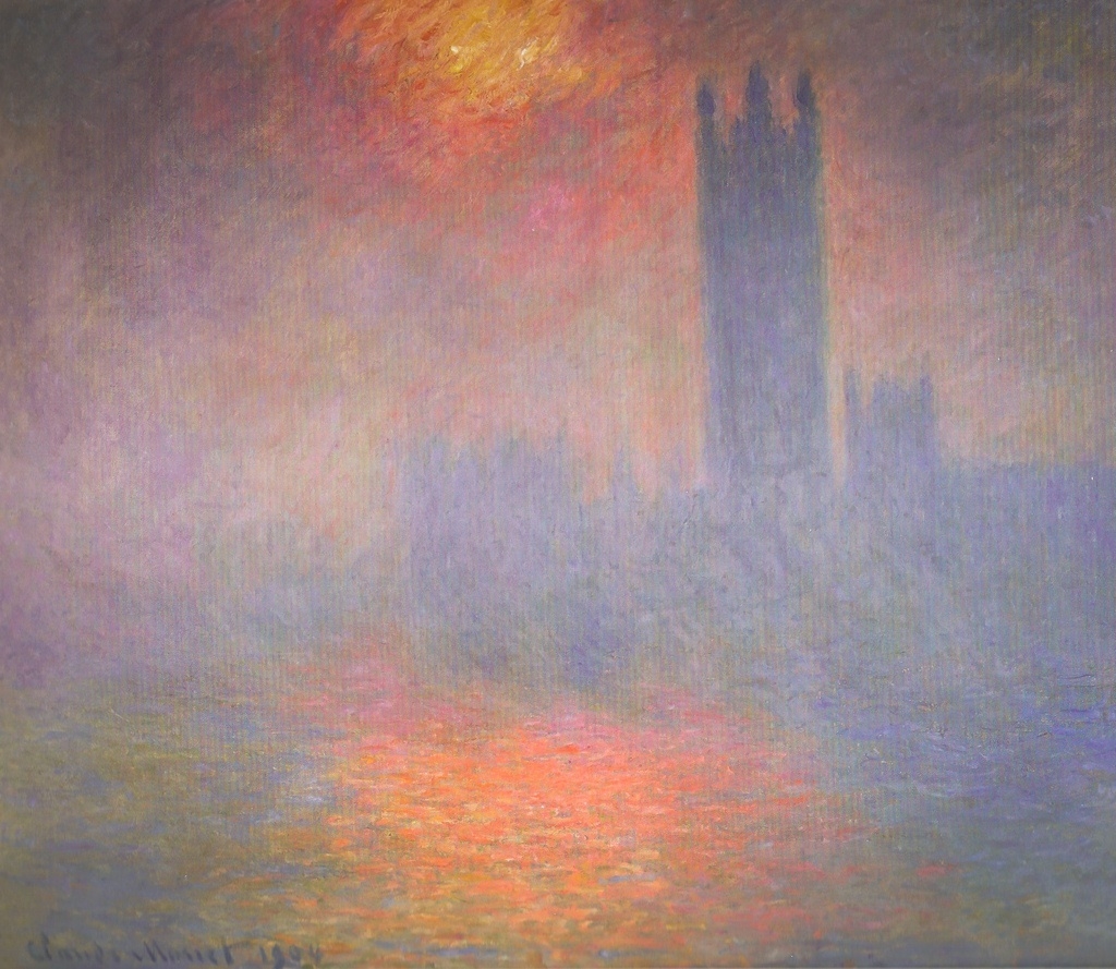 London, Houses of Parliament. The Sun Shining through the Fog