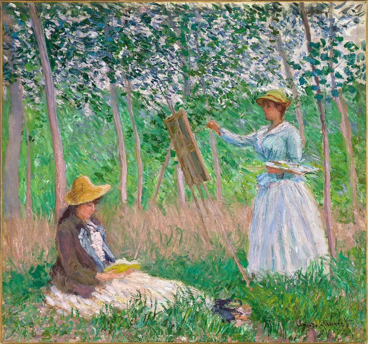 In the Woods at Giverny: Blanche Hoschedé at Her Easel with Suzanne Hoschedé Reading